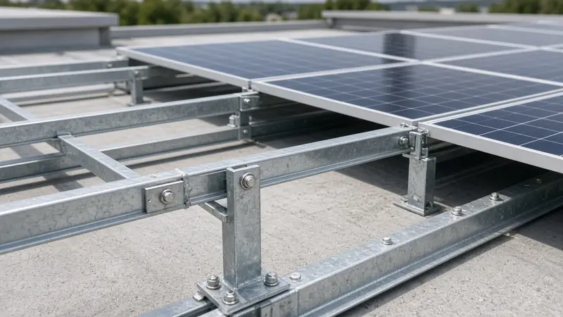 Galvanized steel solar mounting structure on a rooftop (illustrative)